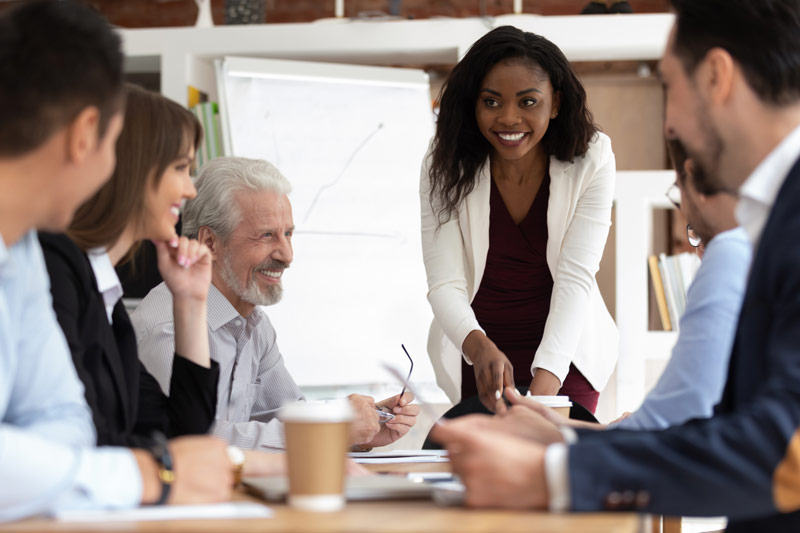Black woman running meeting